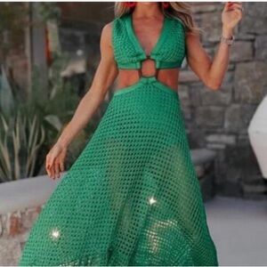 Vintage Green Crochet Maxi Dress